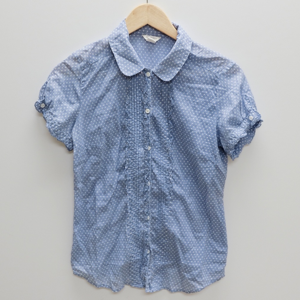 AE Button Down Polka Dot Shirt Blue, Size 10